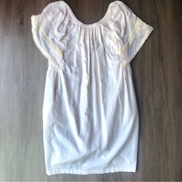 Resort Mini Dress Women’s L Ivory Cotton Flutter Crochet Cottage Peasant Beach - Picture 2 of 7